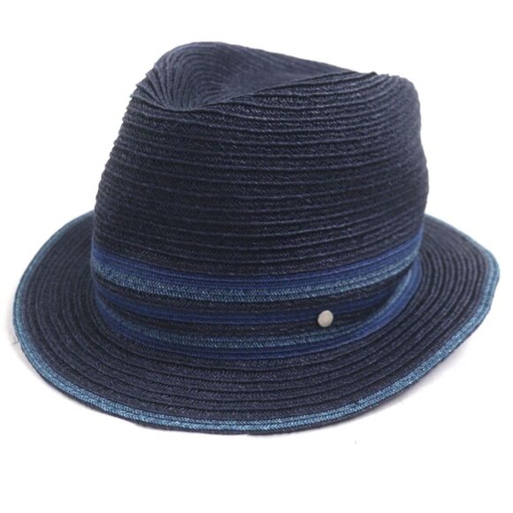 Hermes Raffia Serie Button Medium Fold Hat Straw Hat Navy Blue 58
